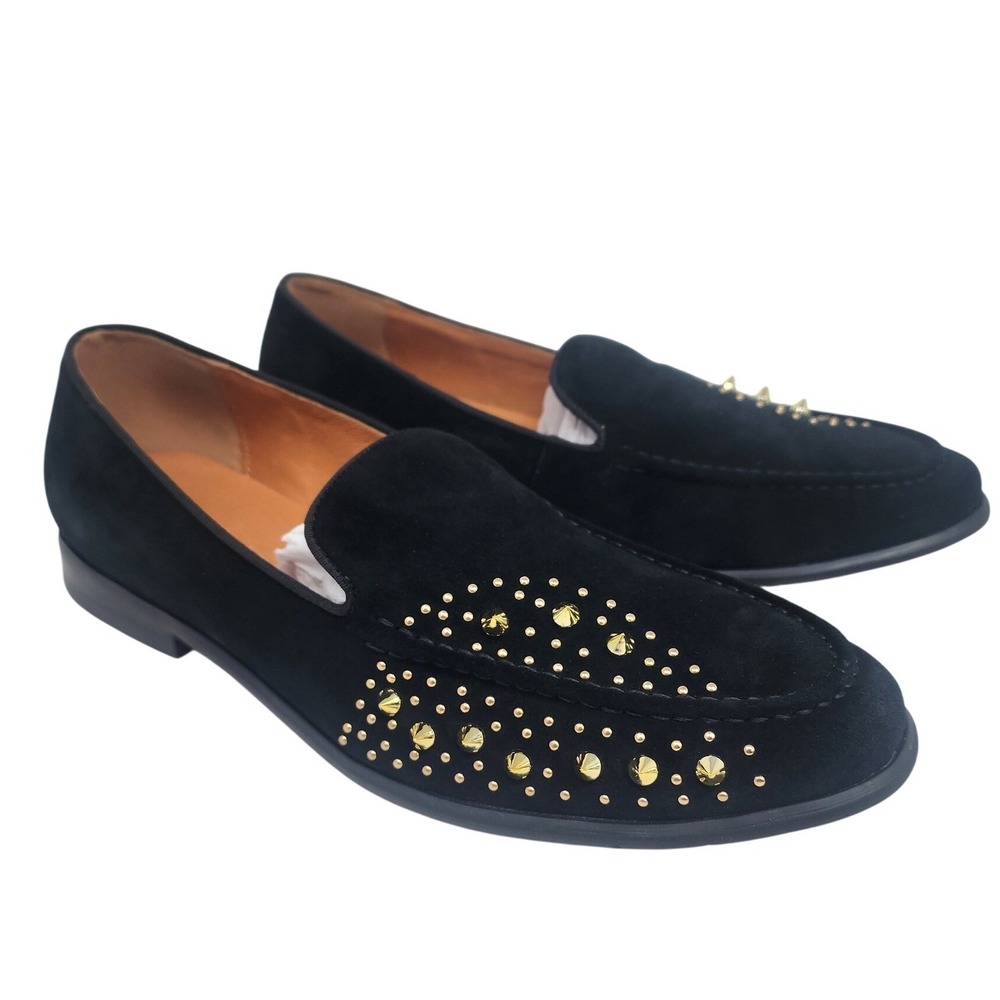 Elanroman Black Studded Loafers Gold Spikes Red Sole Shoes Womens Size 13.5 NEW - Picture 2 of 13